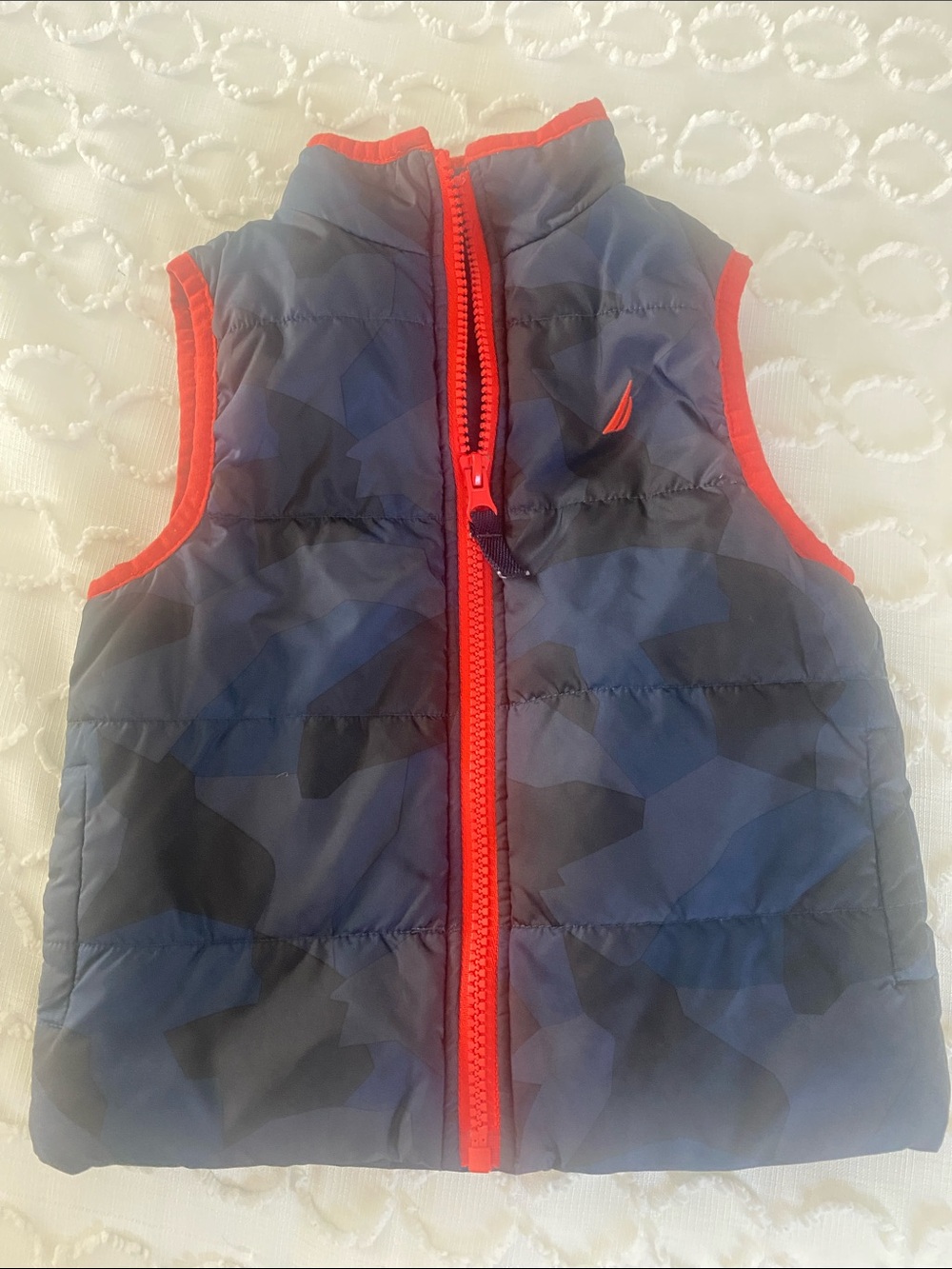 Nautica Blue Camouflage Puffer Vest with Red Trim